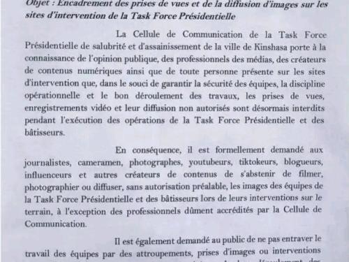 Kinshasa : la Task Force encadre l’accès aux sites d’intervention.